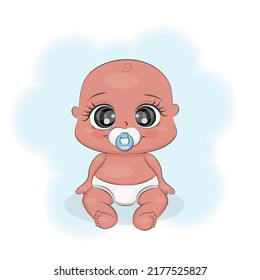 Little boy, cute baby, textile print, t-shirt, packaging, baby shower, vector illustration 