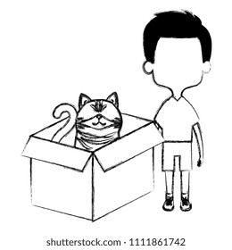 little boy with cute cat