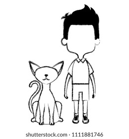 little boy with cute cat