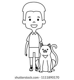 little boy with cute cat