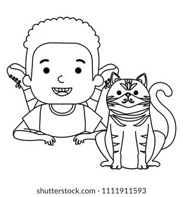 little boy with cute cat
