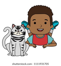 little boy with cute cat