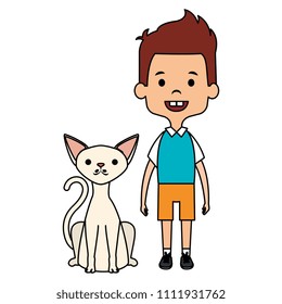 little boy with cute cat