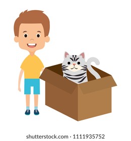 little boy with cute cat