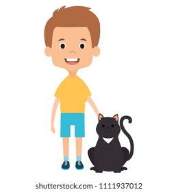 little boy with cute cat