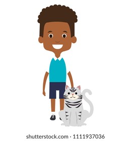 little boy with cute cat