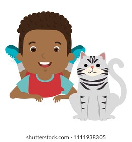 little boy with cute cat