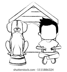 little boy with cute dog