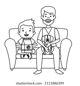 little boy with cute dog and veterinary
