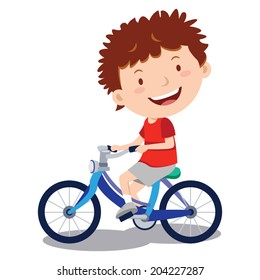 Little boy cycling. Vector illustration of a happy boy cycling a tricycle.