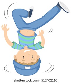 Little boy dancing with his head on the floor illustration