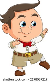 El niño pequeño está bailando y moviéndose con la feliz expresión de la ilustración