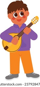 Little Boy Dancing And Playing Mandolin Illustration