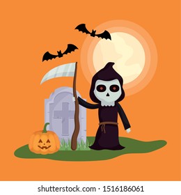 little boy with death disguise character vector illustration design