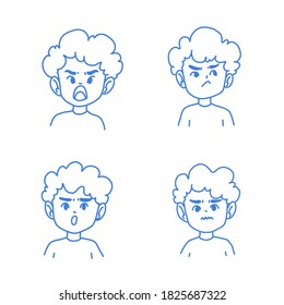 Niñito con diferentes emociones vectoriales diseños en el estilo de ilustración del doodle.