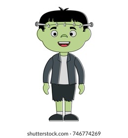 little boy disguised as a Frankenstein