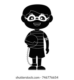 little boy disguised as a prisoner