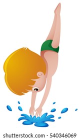 Little boy diving down the pool illustration