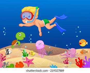 Little Boy Diving In The Ocean