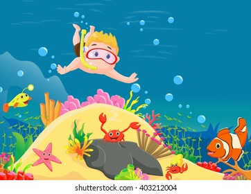 little boy diving in the sea