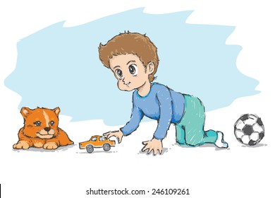 LITTLE BOY AND LITTLE DOG. / Drawing it with my hand on the pen-tablet.