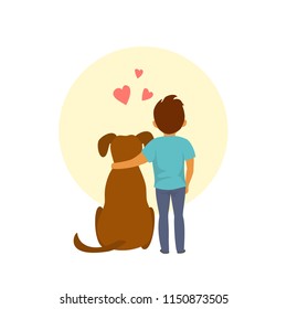 little boy and a dog hug cute vector illustration scene