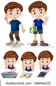 Little boy doing different activities illustration