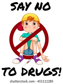 Little boy doing drug illustration