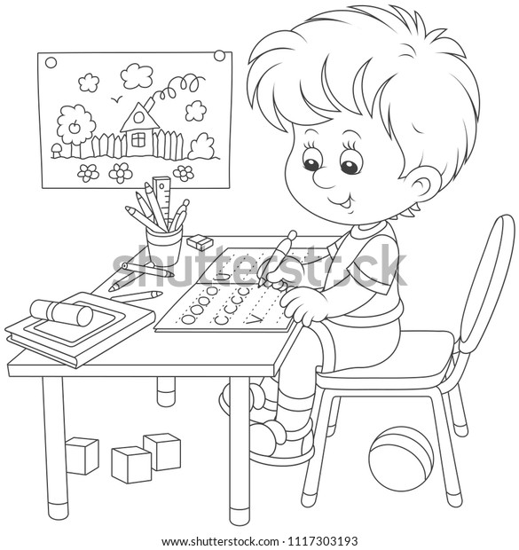 Little Boy Doing His Homework Exercise Stock Vector Royalty Free