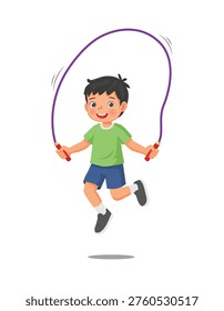 Little boy doing jumping rope exercise