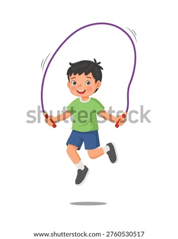 Little boy doing jumping rope exercise