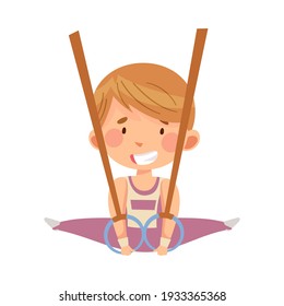 Little Boy Doing the Splits Holding Gymnastic Rings Vector Illustration