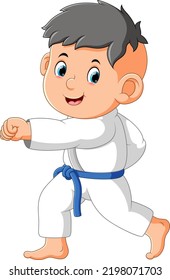 The Little Boy Is Doing Taekwondo And Showing The Hit Of Illustration