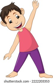 little boy doing triangle yoga pose cartoon vector illustration
