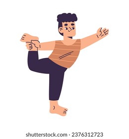 Little Boy Doing Yoga Exercise Standing in Asana Vector Illustration