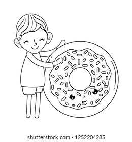 little boy with donut kawaii character