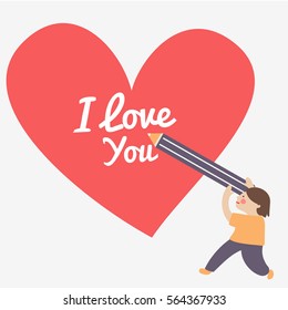 Little boy drawing a heart with pencil