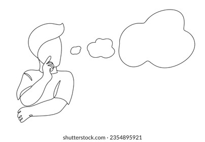 The little boy is dreaming. Thoughtful child. World Dream Day. One line drawing for different uses. Vector illustration.