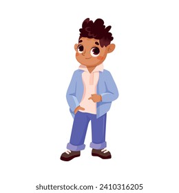 Little Boy Dress Up in Jacket as Adult Wearing Elegant Clothes Vector Illustration