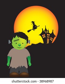 little boy dressed up as a cute frankenstein monster