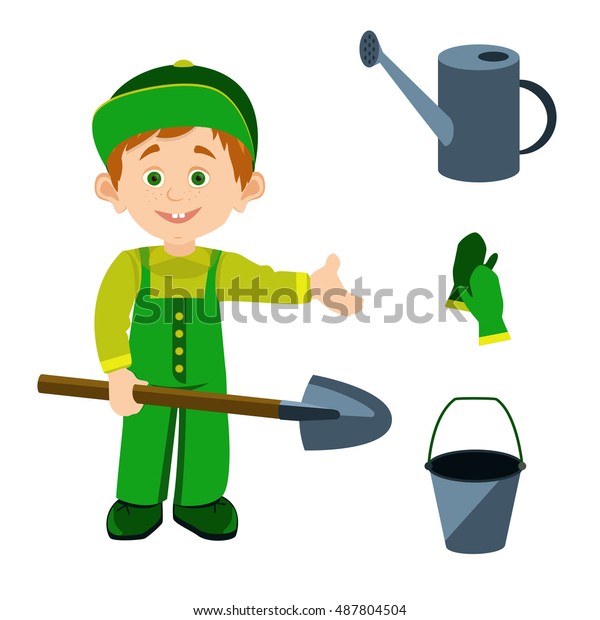 Little Boy Dressed Farmer Linen Shirt Stock Vector (Royalty Free) 487804504