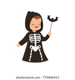 Little boy dressed as grim reaper, cute kid in halloween costume vector Illustration