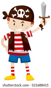 Little boy dressed up as pirate illustration