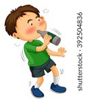 Little boy drinking from bottle illustration