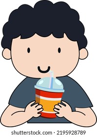 Little boy drinking bubble tea