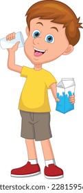 little boy drinking milk on white background