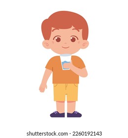 Niño pequeño bebiendo agua. Niños De La Escuela Primaria Con Ilustración Uniforme