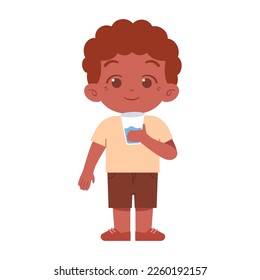 Little Boy drinking water. Elementary School Kids Wearing Uniform Illustration