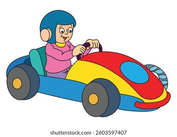 A little boy driving racing car
