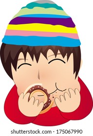 The little boy eat donut